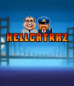 Explore the action-packed world of the Hellcatraz game by Relax Gaming, showcasing a cartoonish prisoner and a guard with the infamous Alcatraz prison and San Francisco skyline in the background. This graphic captures the adventure and mischief of an escape-themed game, perfect for players looking for a unique slot experience, offering a nostalgic escape. 