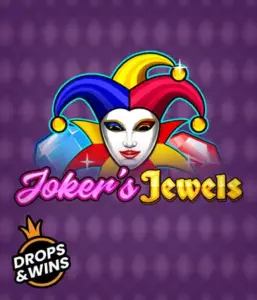 Discover the vibrant world of the Joker's Jewels game by Pragmatic Play, showcasing a charming joker's mask embellished with a multicolored jester hat. This graphic captures the joyful spirit of classic slots, set against a purple background. Perfect for fans of joker-themed slots, delivering a entertaining adventure. 