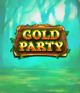 Discover the enchanted forest of the Gold Party game by Pragmatic Play, highlighting a beautifully designed wooden sign decorated with golden letters. The background features a misty green forest adding a mystical touch to the game's theme. Ideal for those who enjoy nature-themed slots, promising a captivating escape. 